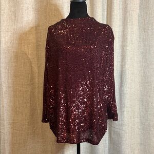 Cable & Gauge Burgundy Sequin Blouse